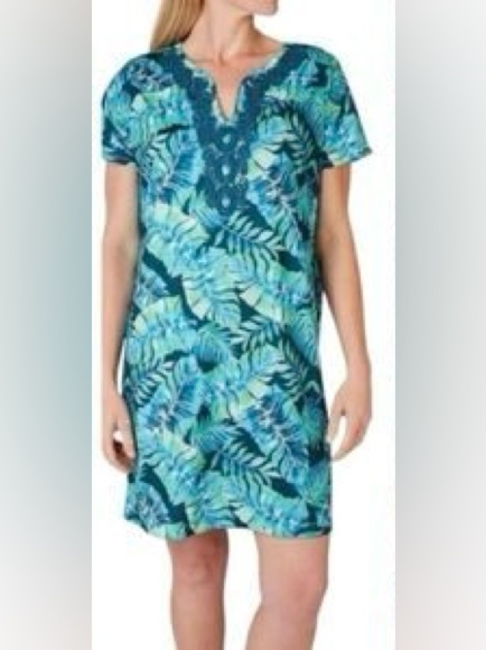 Caribbean Joe Swim Cover-up Dress Tropical Print Blue Summer Beach Pool Boat Lg